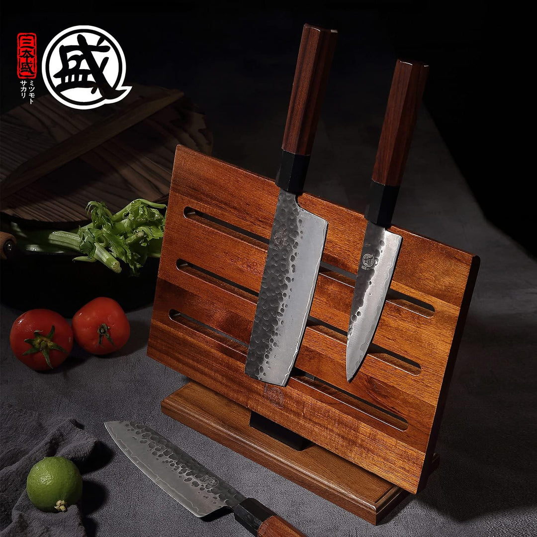 MITSUMOTO SAKARI Küche Messerblock Magnetisch, Japanischer Akazienholz Messerblock, Verbesserter Dop