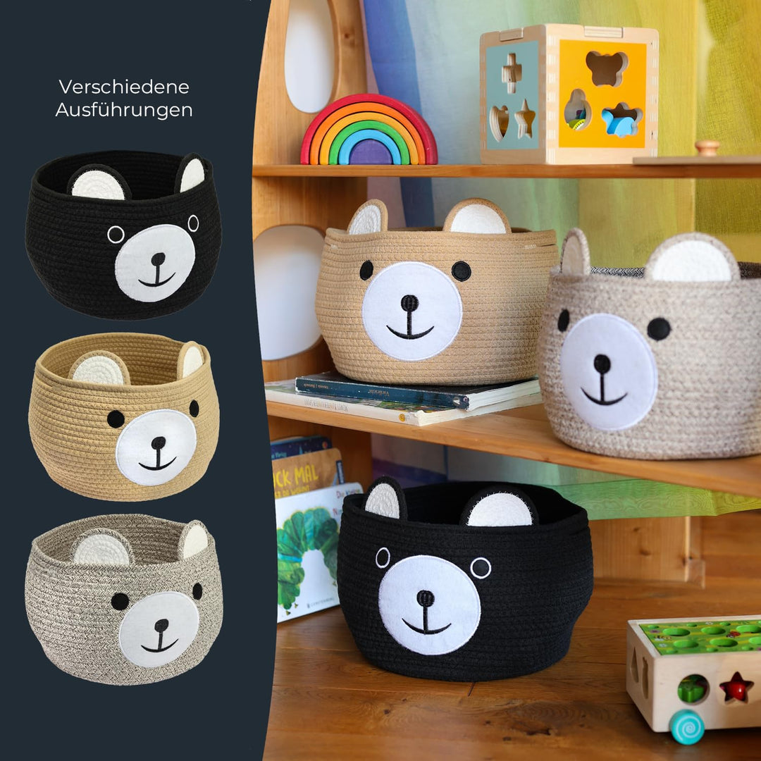HMF Aufbewahrungskorb mit versteckten Griffen, Korb für Kinderzimmer aus Baumwolle | Bär | 30 x 24 c