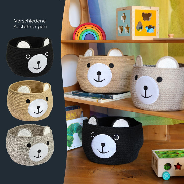 HMF Aufbewahrungskorb mit versteckten Griffen, Korb für Kinderzimmer aus Baumwolle | Bär | 30 x 24 c