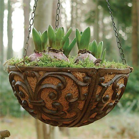 Esschert Design Blumenampel, Hängekorb aus Gusseisen mit Kokoseinlage, Grösse S, Ø ca. 27 cm Single,