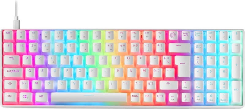 Mars Gaming MKULTRA, Mechanische Tastatur Weiss RGB, Kompakt 96%, Schalter Outemu SQ Rot, Französisc