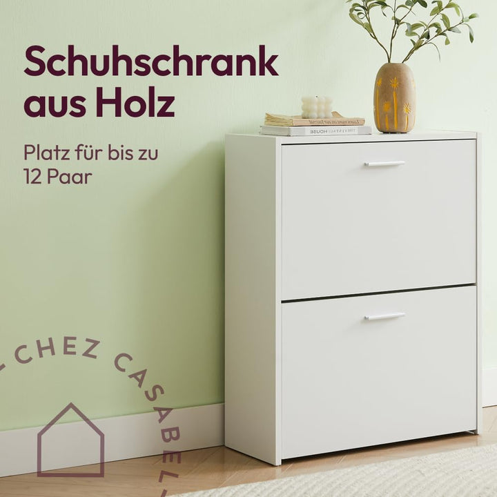 CASABEL Schuhschrank Schmal für 12 Paar Schuhe, Modernes Schuregal Holz mit 2 Klappen, Platzsparende