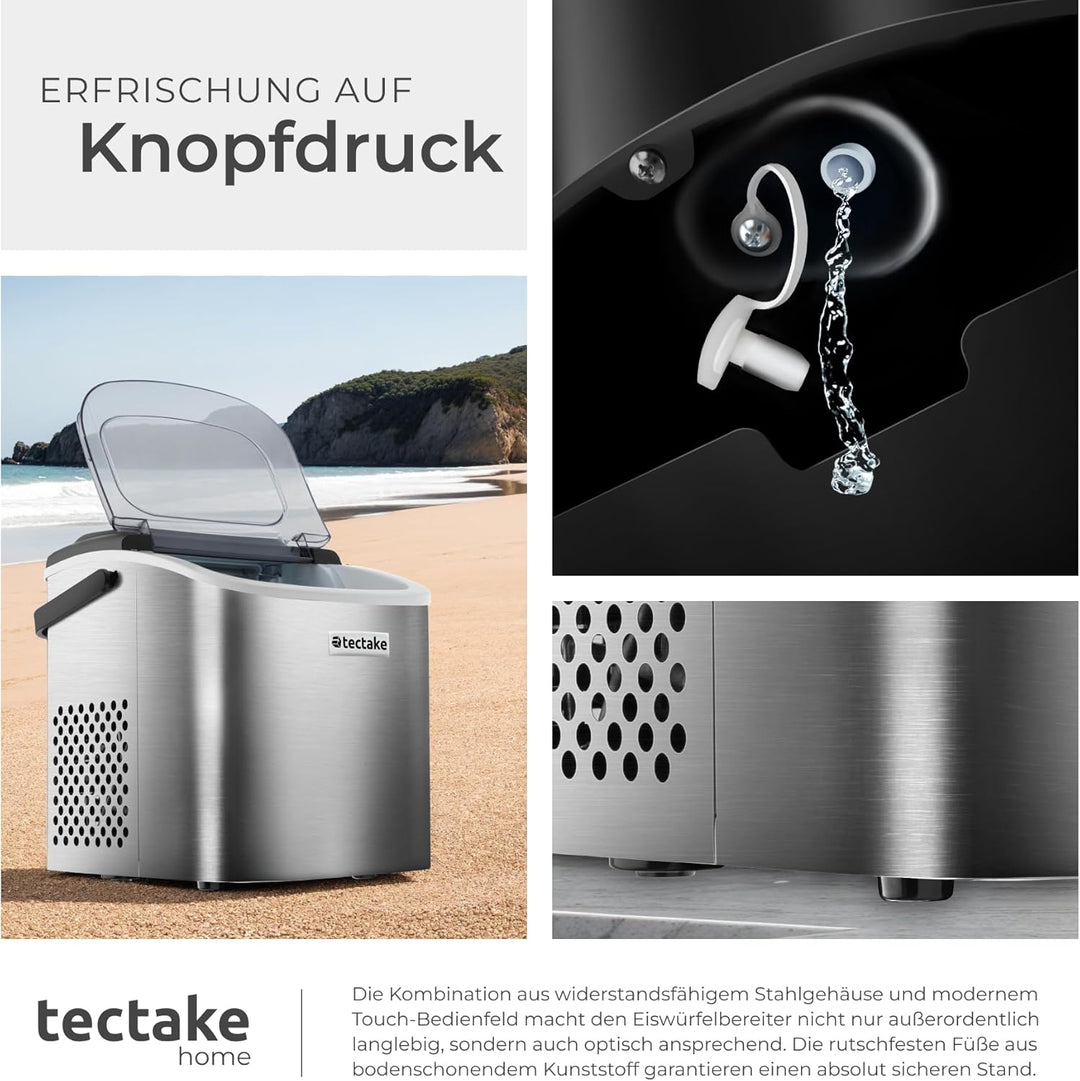 tectake® Eiswürfelmaschine, Ice Maker, 2,1l Volumen, Eiswürfelbereiter, Maschine bereitet 9 Würfel i