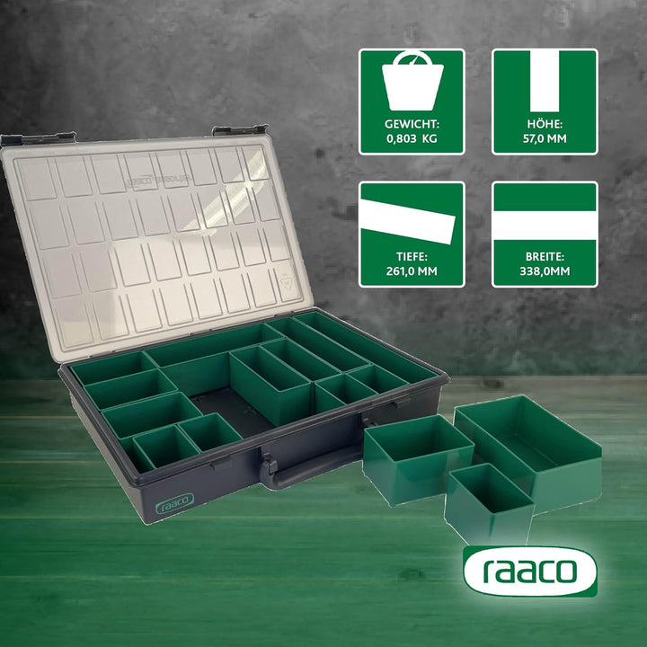 raaco Assorter 55 4x8-15: Premium Sortierbox für Werkstatt, 15 Einsätze, Sortimentskasten & Sortierb