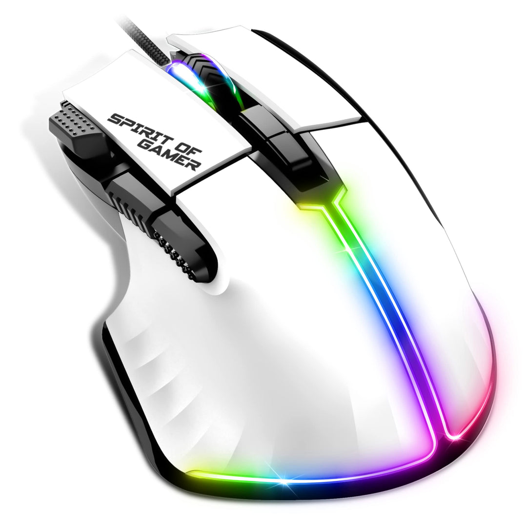 SPIRIT OF GAMER | Weiss Gaming Maus PC mit 12800 DPI | RGB Maus mit 8 Programmierbaren Tasten darunt