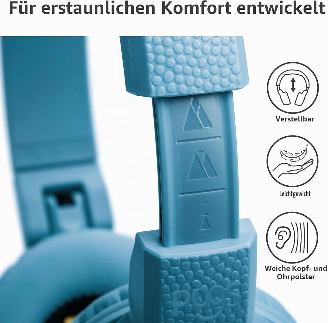 POGS Drahtloser Bluetooth Kinderkopfhörer | The Gecko 2 | Faltbarer robuster Kinderkopfhörer ab 3 Ja