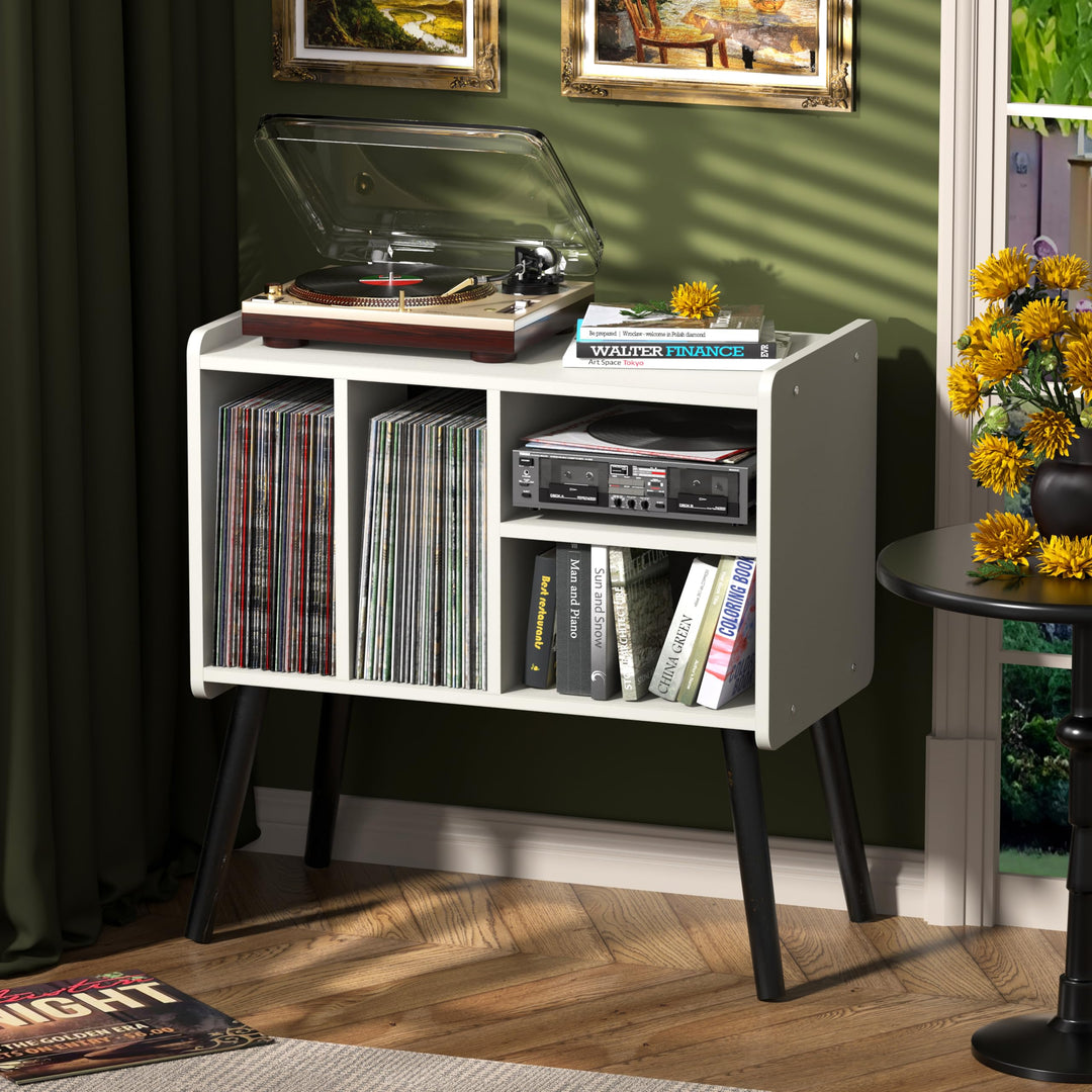 Plattenspielertisch, Plattenspielerständer aus der Mitte des Jahrhunderts mit Vinylaufbewahrung für
