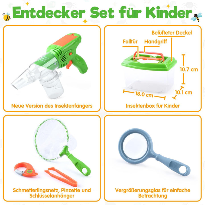 PLAY Forscherset für Kinder, Entdecker Set, Mit Insektenfänger, Insektenbox, Schmetterlingsnetz, Lup