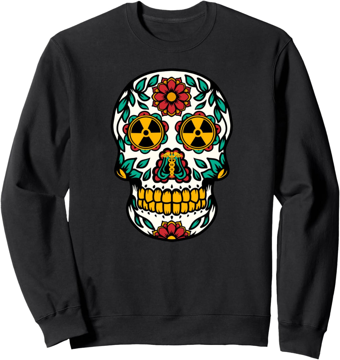 Radiologie Nuklear-Strahlung Radioaktives Symbol Zuckerschädel Sweatshirt