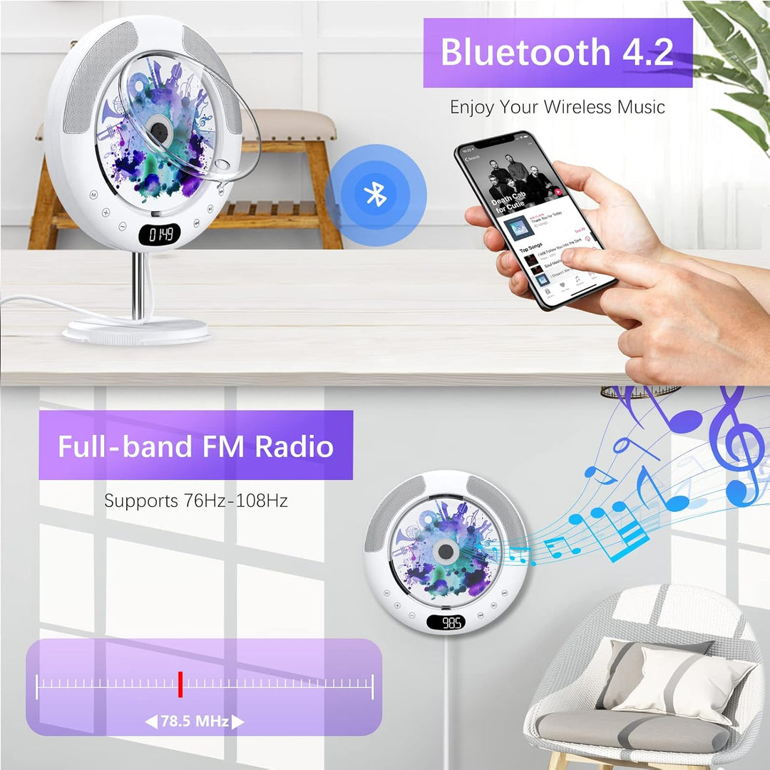 KOVCDVI CD Player Bluetooth mit Touch-Tasten Lautsprecher CD-Player für Wandmontage mit FM-Radio USB