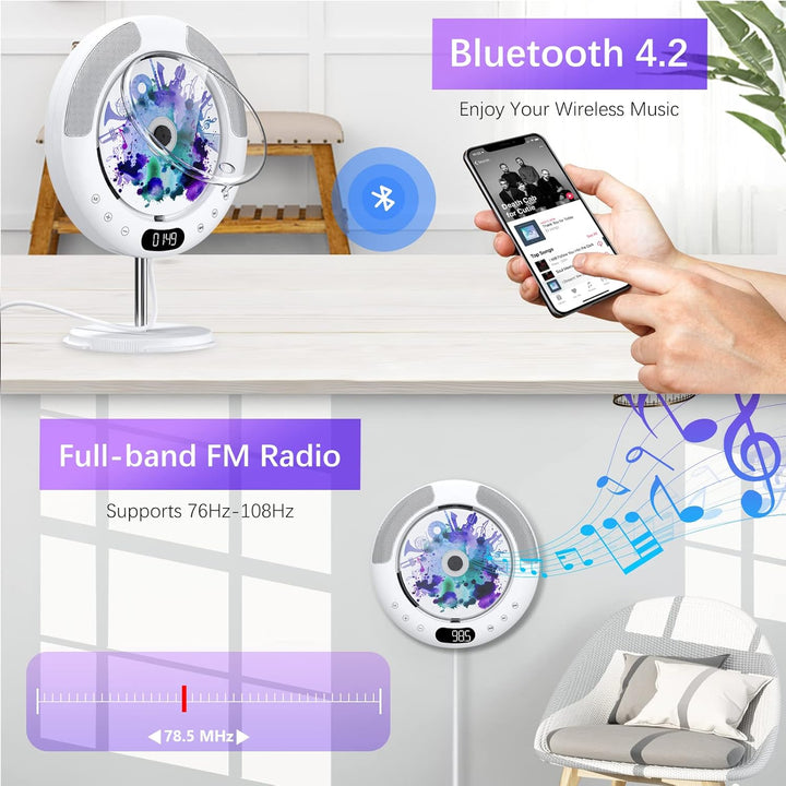 KOVCDVI CD Player Bluetooth mit Touch-Tasten Lautsprecher CD-Player für Wandmontage mit FM-Radio USB