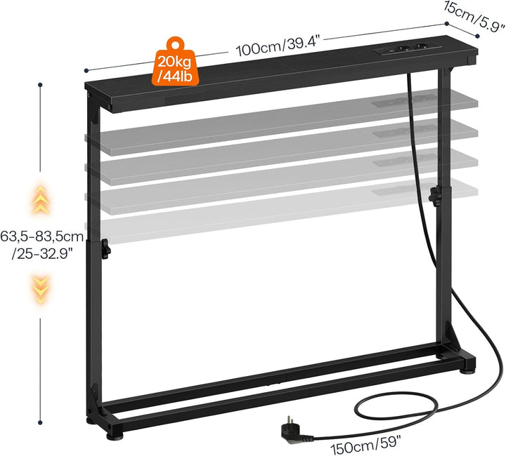 HOOBRO Schmaler Konsolentisch (15 cm breit), höhenverstellbar (63,5-83,5 cm), Sofatisch mit Ladestat