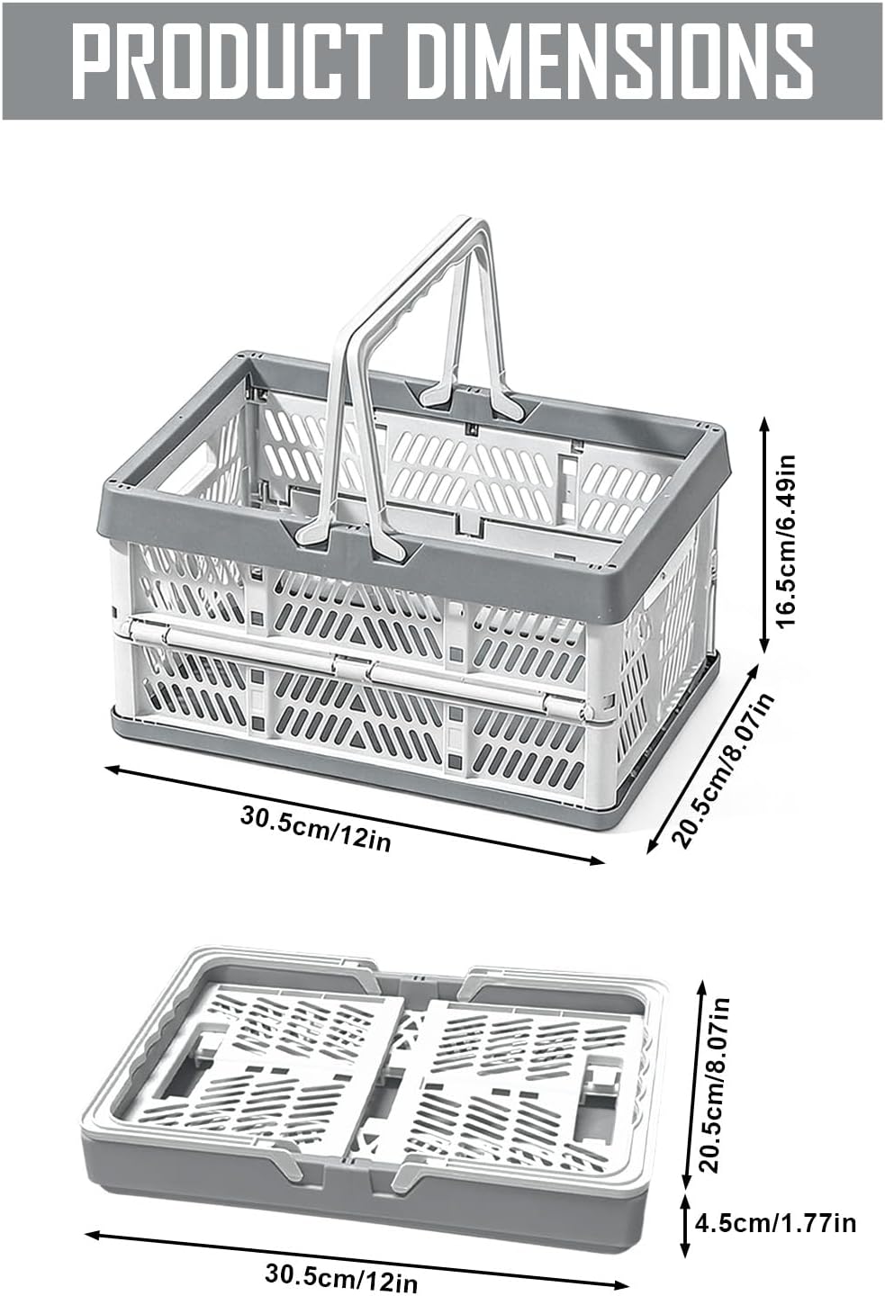 Klappkorb Faltbar, 2er Set Klappbox Klein mit Henkel 10 L Grau, Multifunktionaler Aufbewahrungskorb