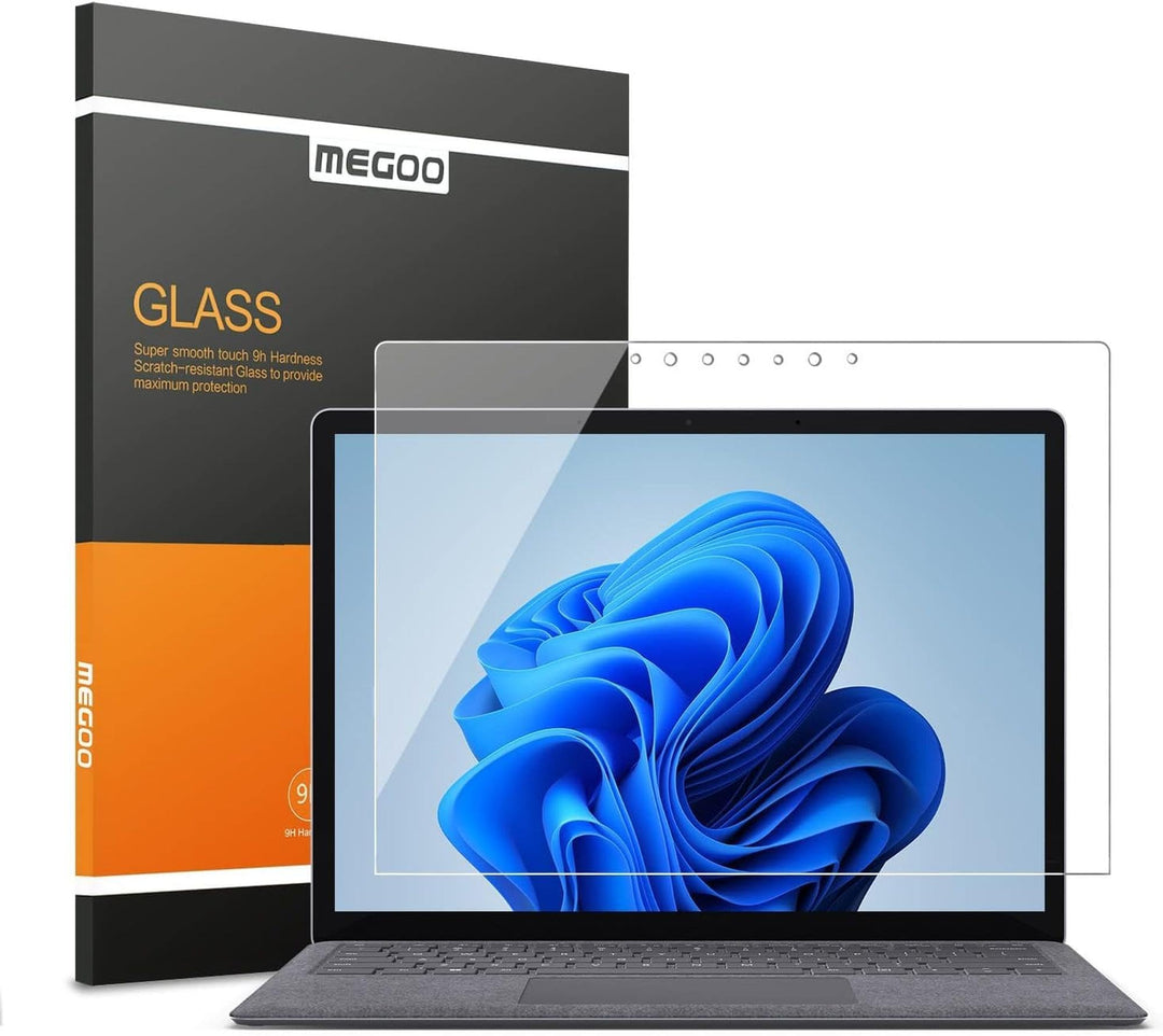MEGOO Microsoft Surface Laptop 5 Schutzfolie gehärtetes Glas, Einfache Installation/ 9H Härte/Klar A