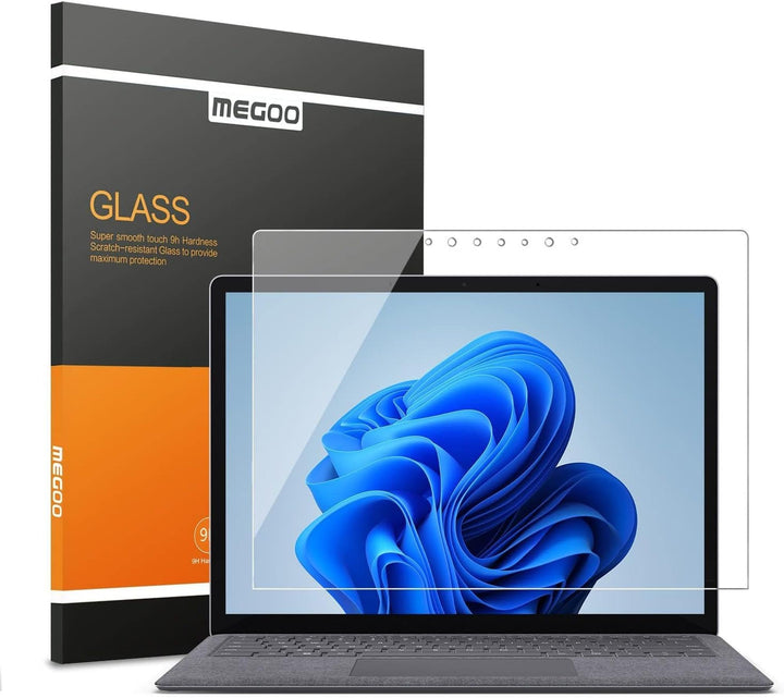 MEGOO Microsoft Surface Laptop 5 Schutzfolie gehärtetes Glas, Einfache Installation/ 9H Härte/Klar A