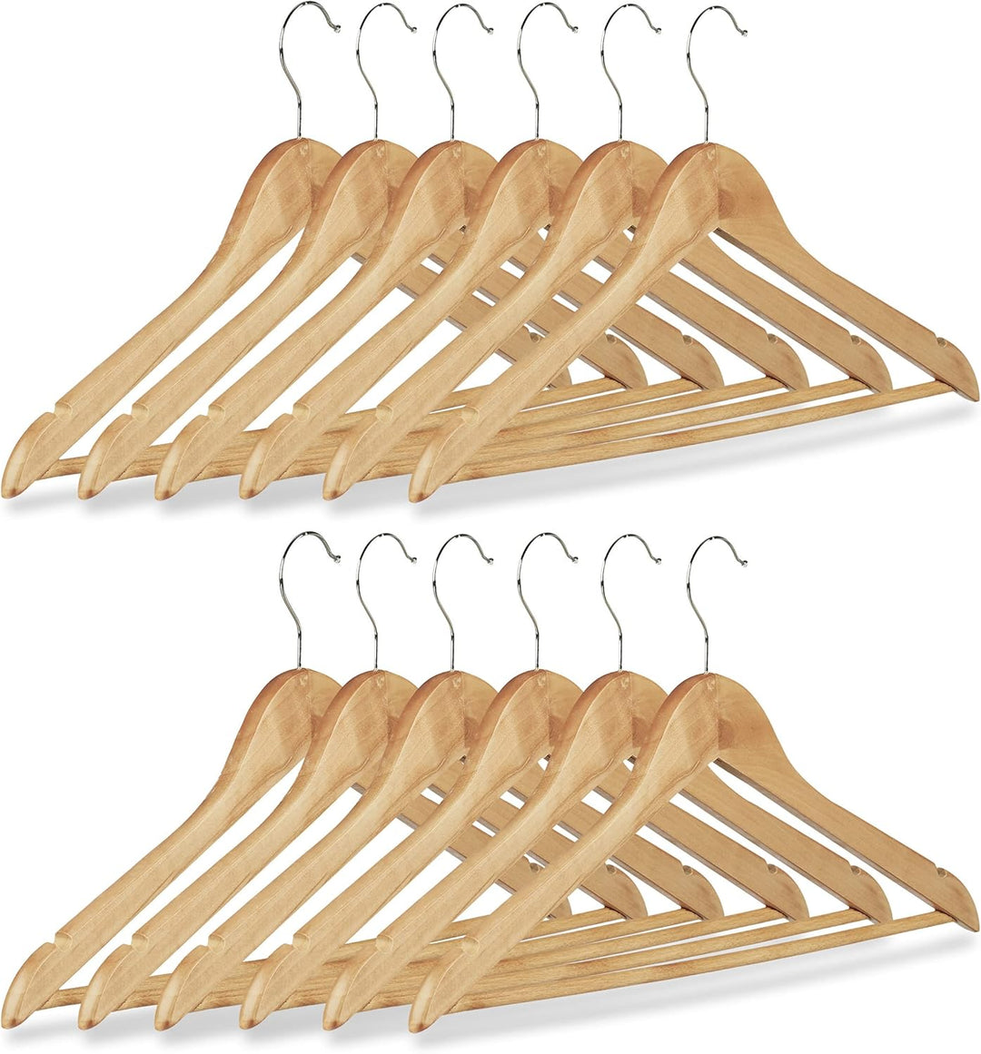 Relaxdays 60 x Kleiderbügel, Hosenbügel aus Holz, Garderobenbügel, Haken 360° drehbar, HxB: 22,5x44,