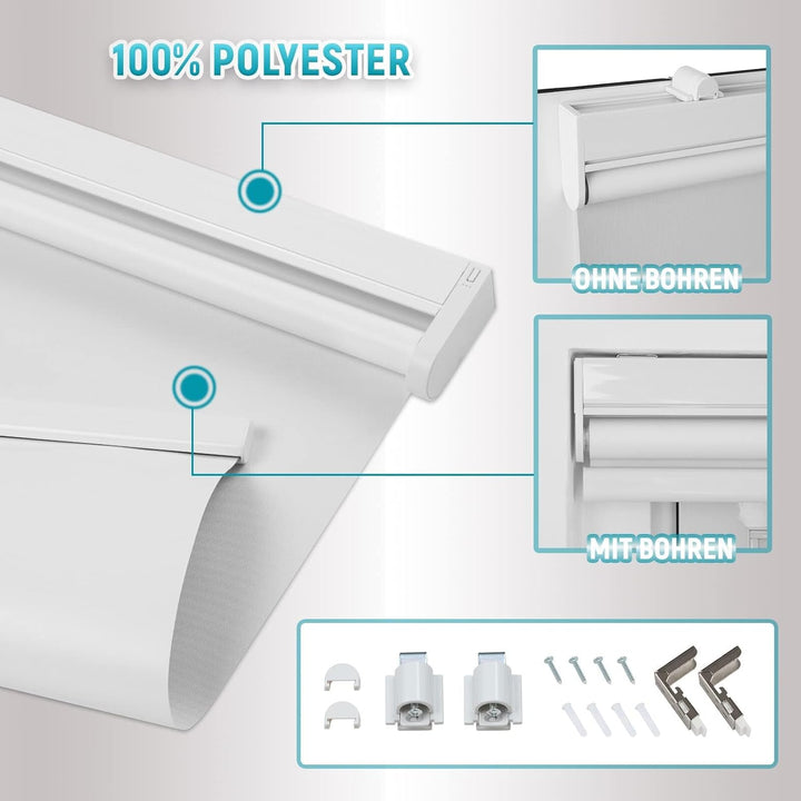 Grandekor Elektrische Rollos Innen, Verdunklungsrollo ohne Bohren mit Fernbedienung & Leiser Motor W