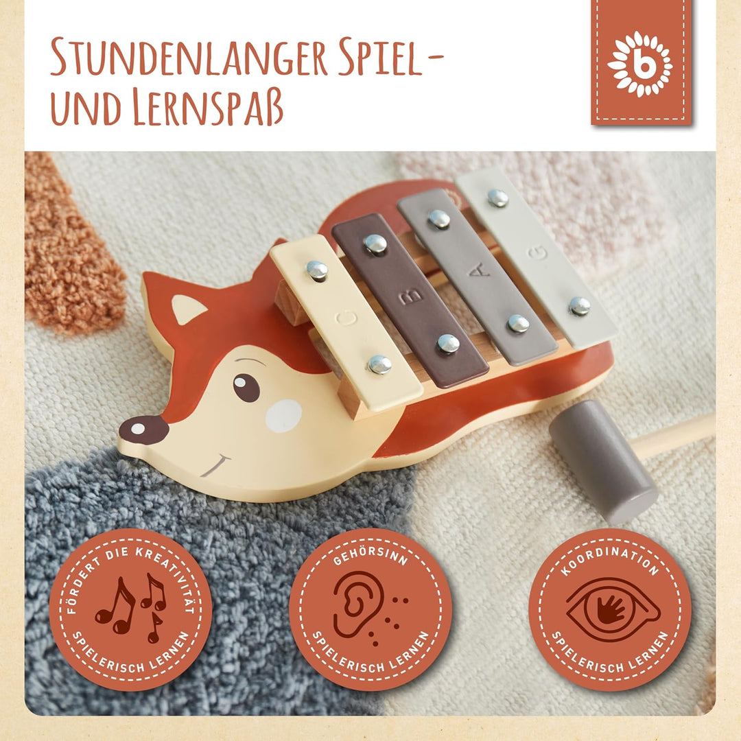 Bieco Mini Xylophon Baby Fuchs Kinder - Baby Spielzeug Fuchs Baby Xylophon - Glockenspiel für Kinder