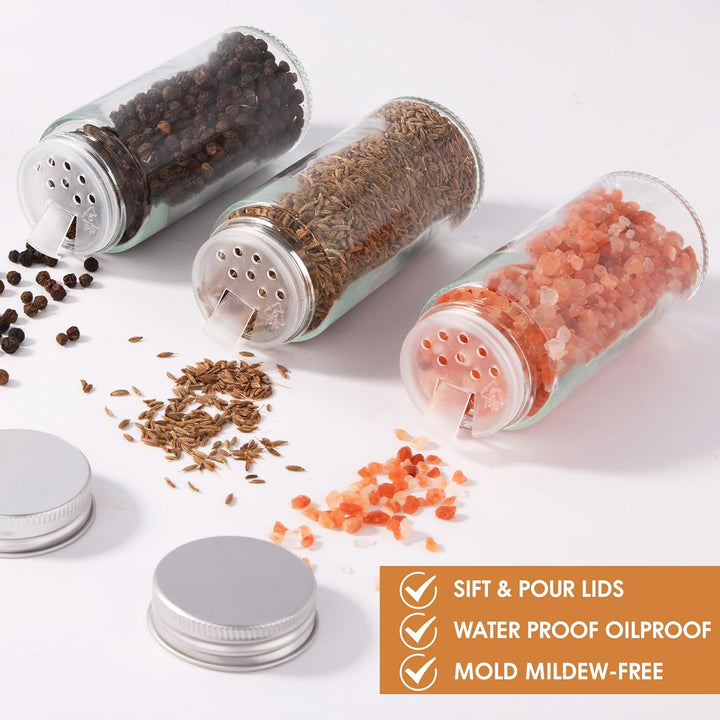 24er Gewürzgläser Rund Set mit Streueinsatz, 120ml Gewürzdosen Glas, Gewürzbehälter Spice Jars, Gewü