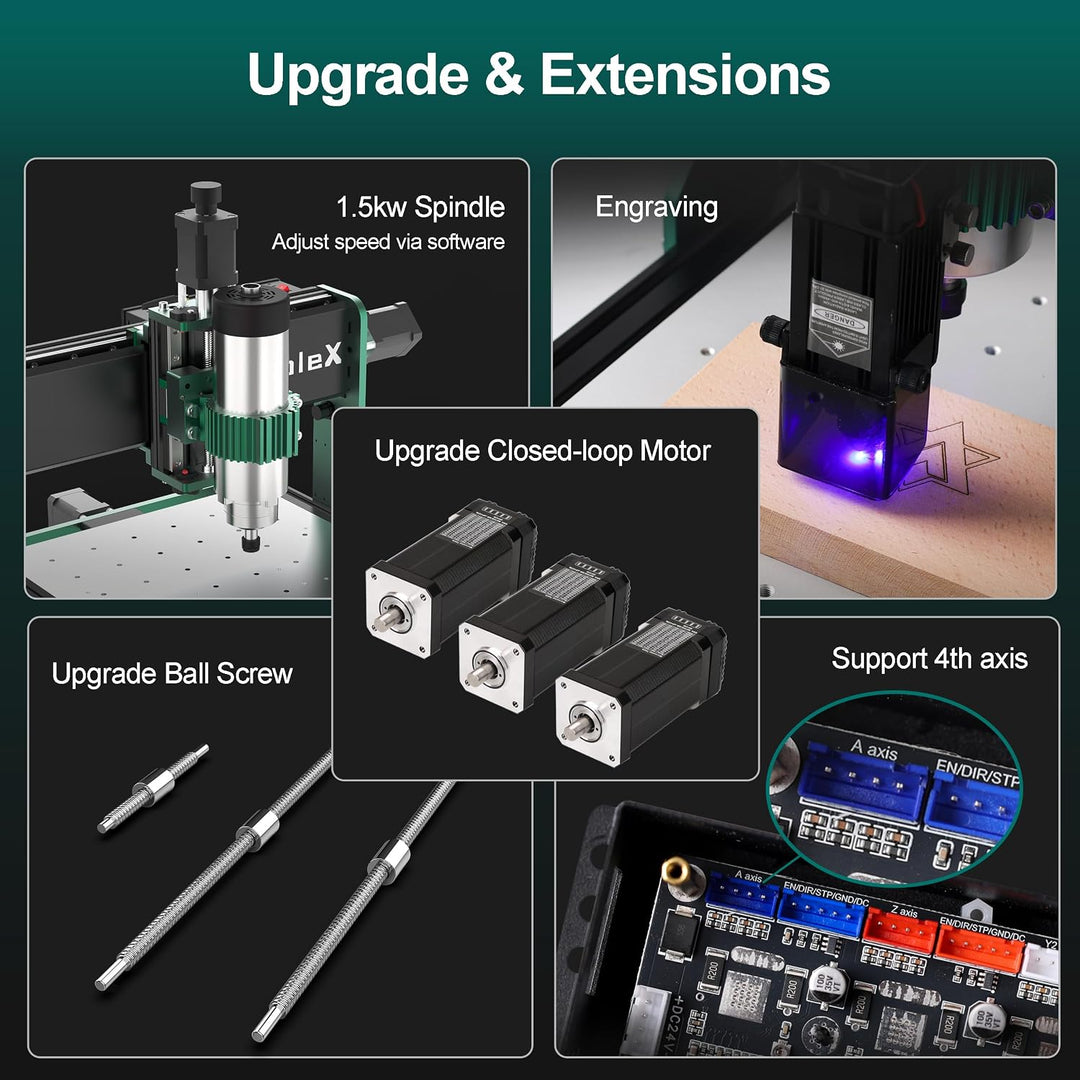 CNC-Fräsmaschine 3030-Evo Max, Ganzmetall-XYZ-Achse, Dual-Stahl-Linearführungen mit 800-W-Trimmer-Fr