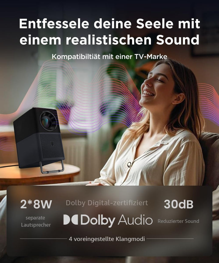 TCL A1s MTV-Projektor, 600 ISO-Lumen, 1080P tragbarer Projektor, Lizensiert von Netflix, WLAN und Bl