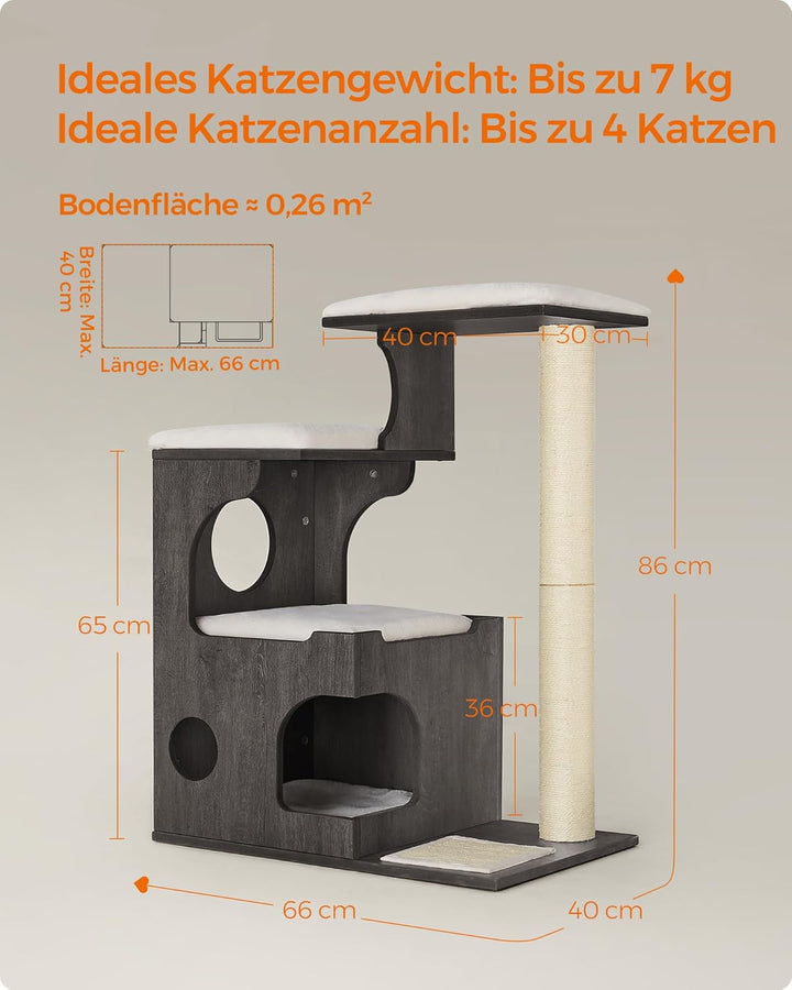 Feandrea Kratzbaum, 86 cm hoher Katzenbaum, Spanplatten-Katzenkratzbaum, mit Höhle, Liegeflächen, Sä