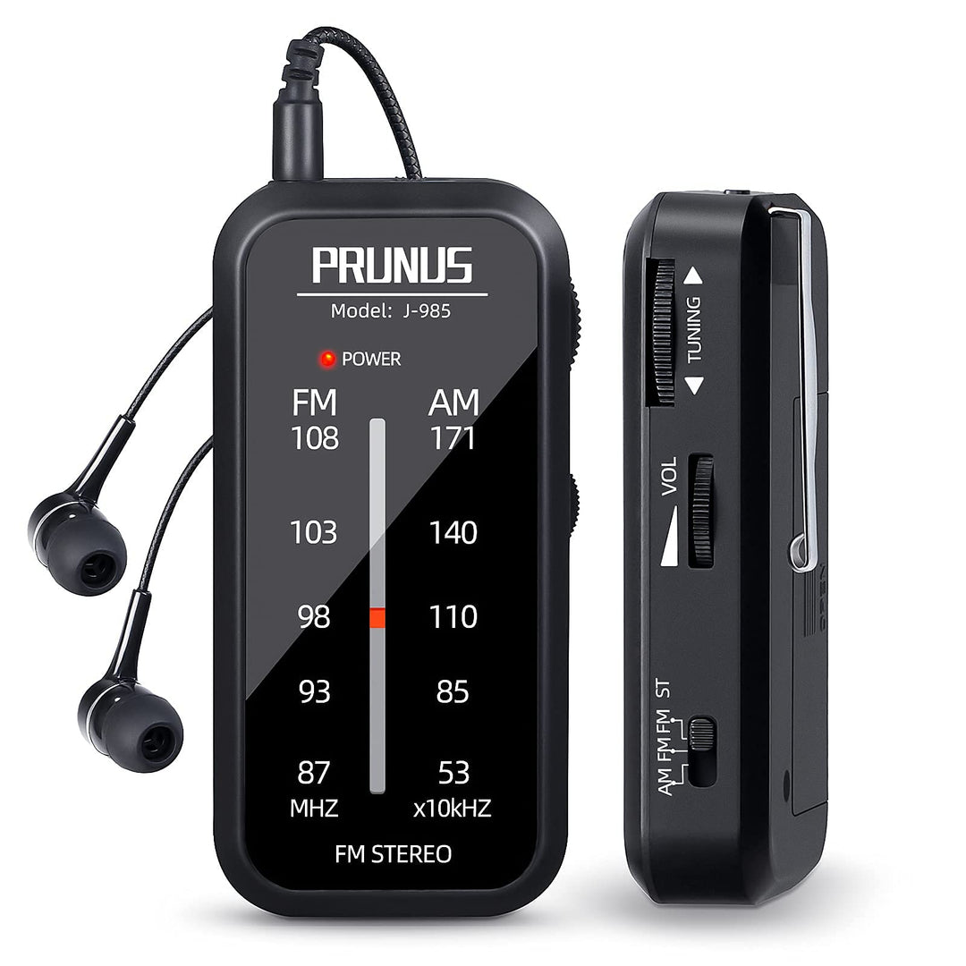 PRUNUS J-985 Mini Radio Klein UKW/FM/AM-Transistorradio, Taschenradio mit Kopfhörern (Stereo-Sound b