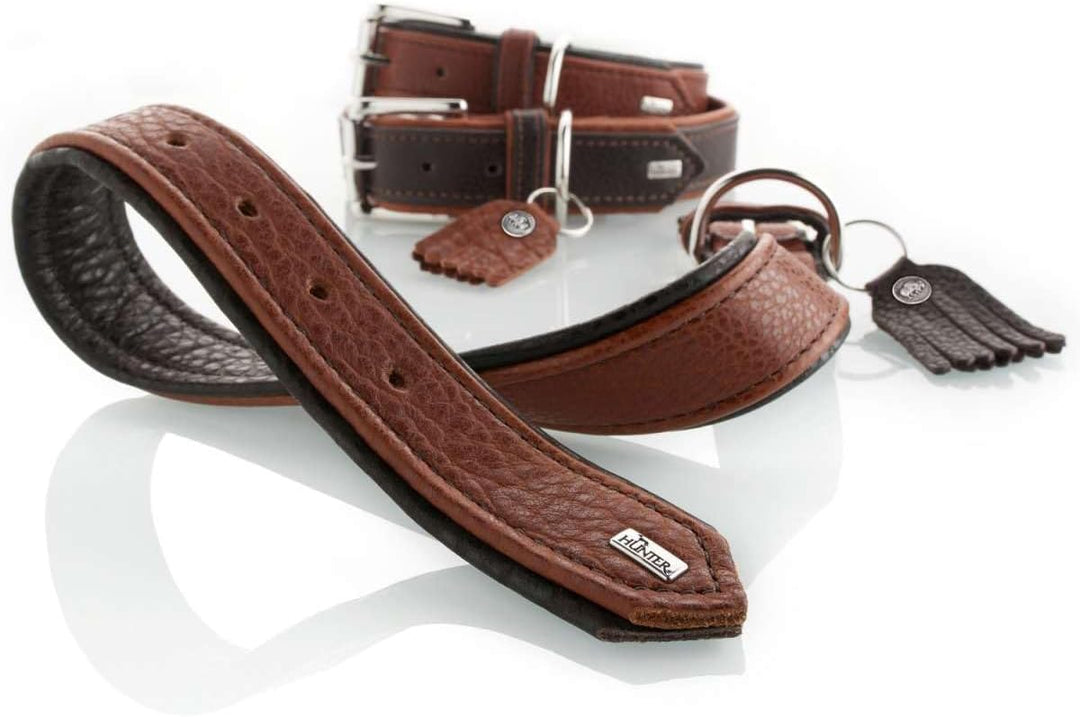 HUNTER CODY Hundehalsband, Leder, rustikal, weich, 50 (S-M), dunkelbraun/cognac Dunkelbraun 50 (S-M)