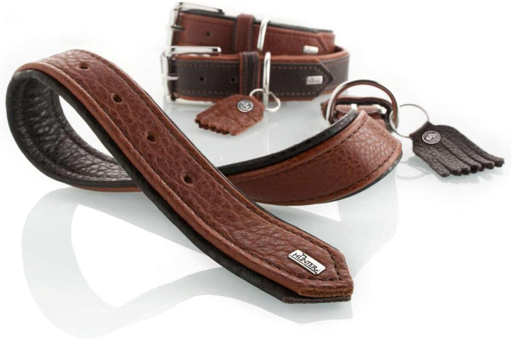 HUNTER CODY Hundehalsband, Leder, rustikal, weich, 50 (S-M), dunkelbraun/cognac Dunkelbraun 50 (S-M)