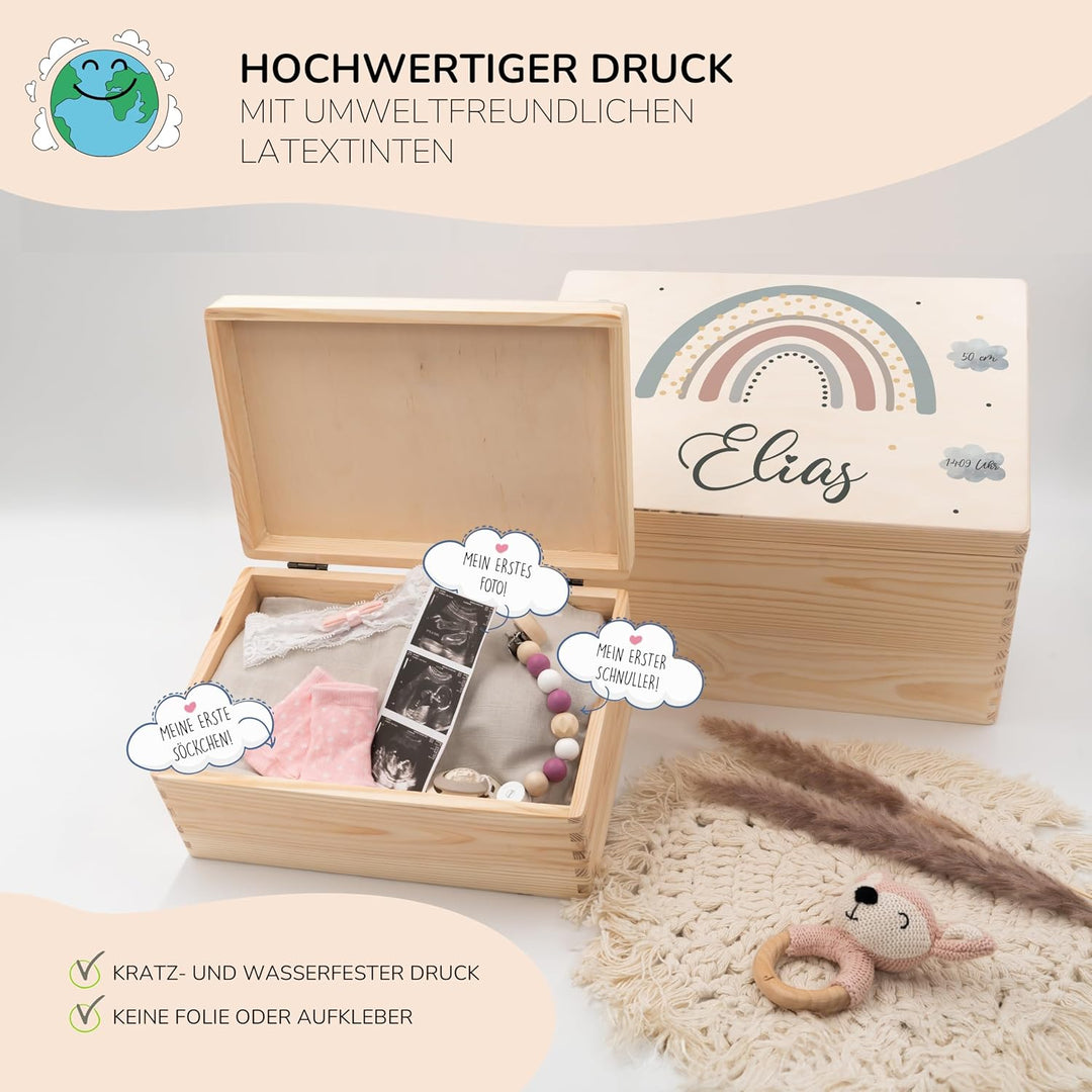 KIDSMOOD - Erinnerungsbox Baby, personalisierte Holzkiste mit Deckel, Ideal zur Aufbewahrung von Eri