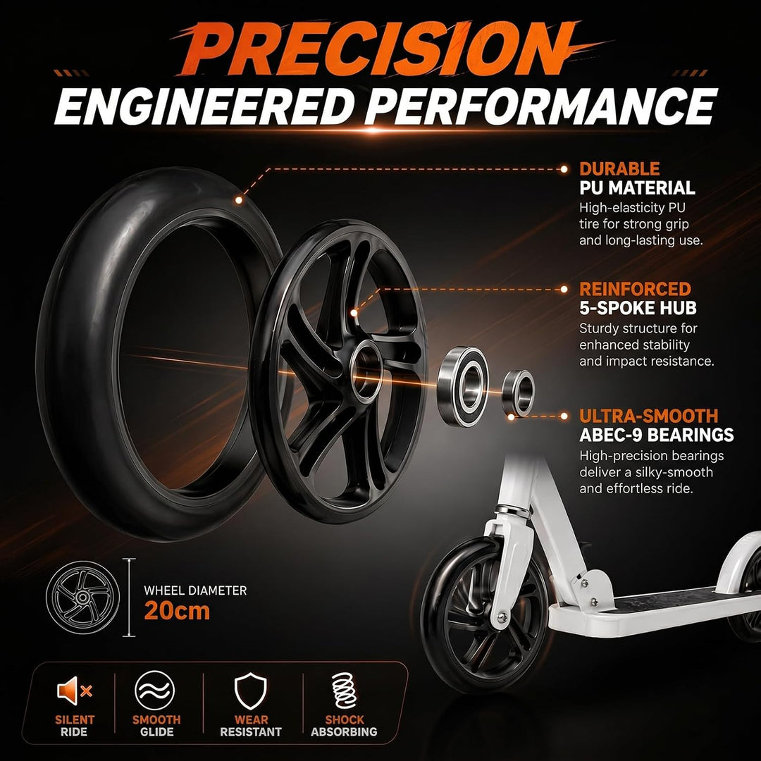 2 Stück 200mm*40mm Scooter Rollen mit ABEC-9 Lager, Anti-Rutsch Roller Räder, Cityroller Reifen Ersa