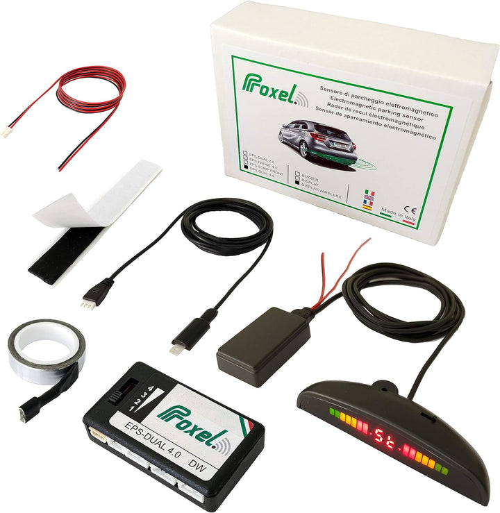 Proxel - Unsichtbare Elektromagnetische Parksensoren, Vorne + Hinten mit drahtloser Anzeige, ohne Bo