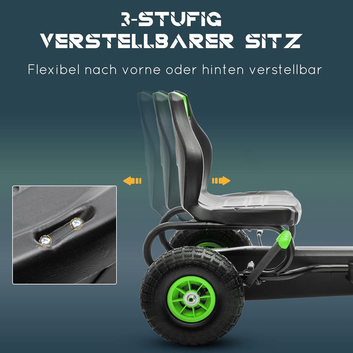 HOMCOM Gokart, Kinderfahrzeug mit 3-stufig verstellbarem Sitz, Tretfahrzeug mit Gummireifen, Pedal u