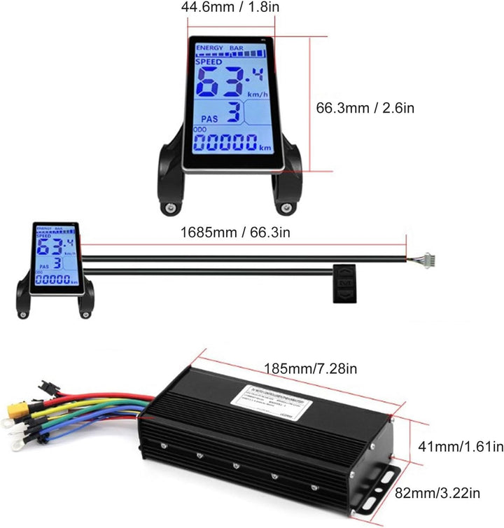 BuyWeek Brushless Motor Controller Kit für Elektrofahrrad, 36V 48V 52V 1500W 2000W 40A 3 Modus Sinus