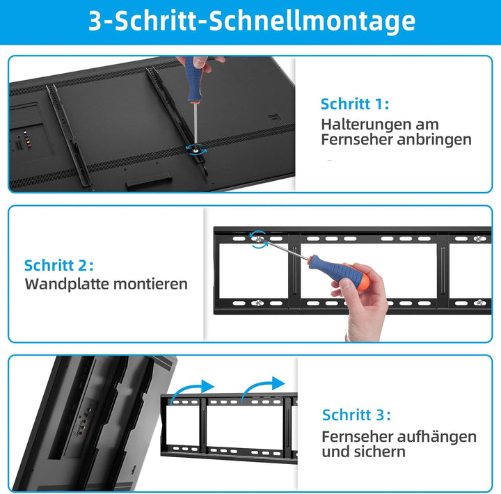 Home Vision, Hochbelastbare TV-Wandhalterung, Bis zu 120 kg, Für 42–100 Zoll Flachbild- und Curved-T