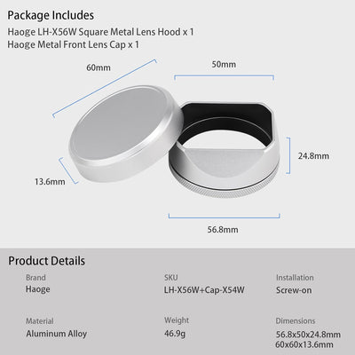 Haoge Quadratische Gegenlichtblende aus Metall für Fuji X100VI Fujifilm FinePix X100V X100F X100 X10