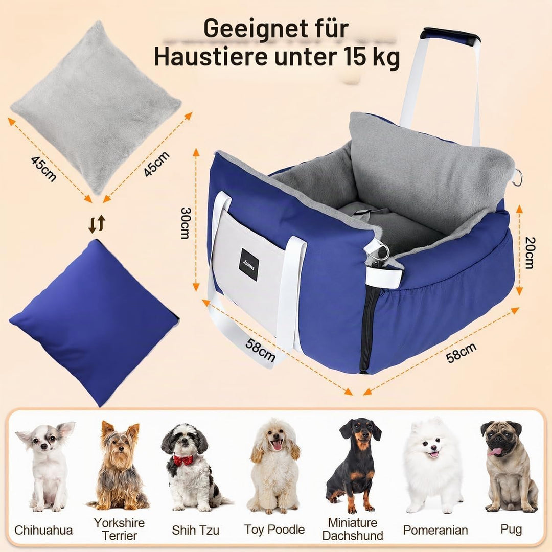 3-in-1 Hundesitz fürs Auto &amp; Reisebett für kleine Hunde – Tragbarer Autositz mit erweiterbarer Liege