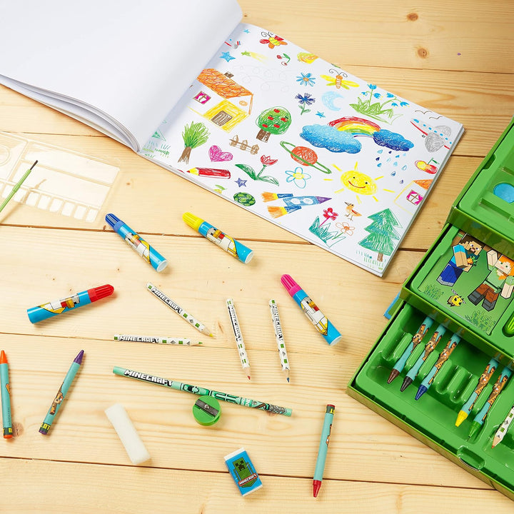 Minecraft Malkoffer Buntstifte Kinder Malset Filzstifte Wachsmalstifte Wasserfarben Malbuch Schule M