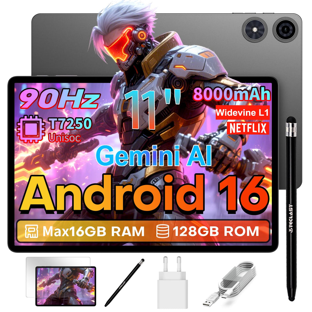 TECLAST P50T Android 16 Tablet 11 Zoll Gemini AI, 90Hz Display, T7250 Octa Core Gaming Tablets, 8000
