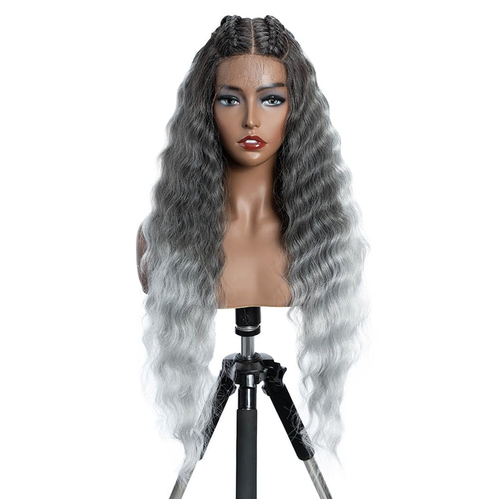 FASHION IDOL Lace Front Curly Wigs 31" Long Synthetic Natural Water Wavy Wig for Black Women Ombre G