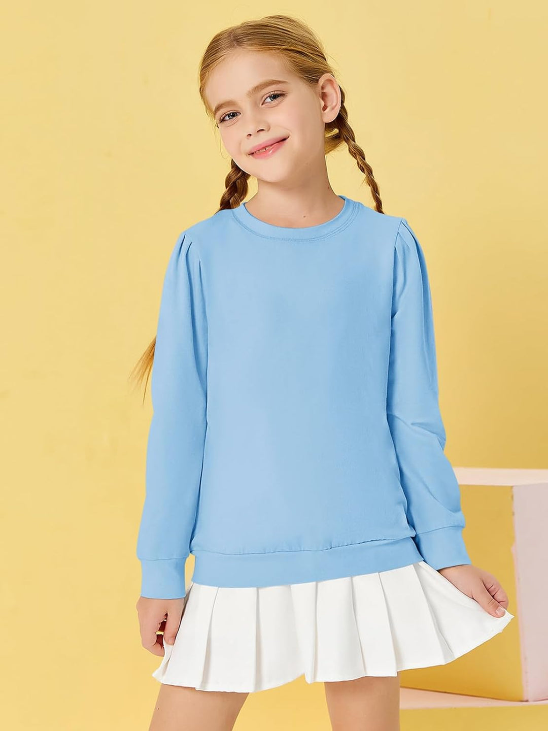 Haloumoning Mädchen Langarm T-Shirt Baumwolle Rundhals Top Leichtgewicht Sport Langarmshirt Basic Ca