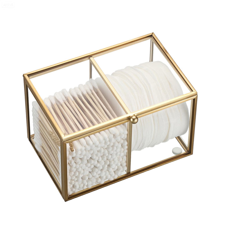 Wattestäbchen Behälter Wattepadspender aus Glas Schminktisch Wattepads Organizer 2 Fächern Make Up B