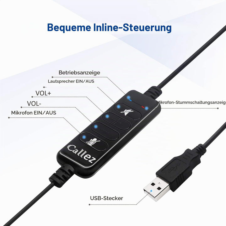 Callez USB Headset PC für Business UC Skype Lync SoftPhone Call Center Office, PC Kopfhörer mit Mikr