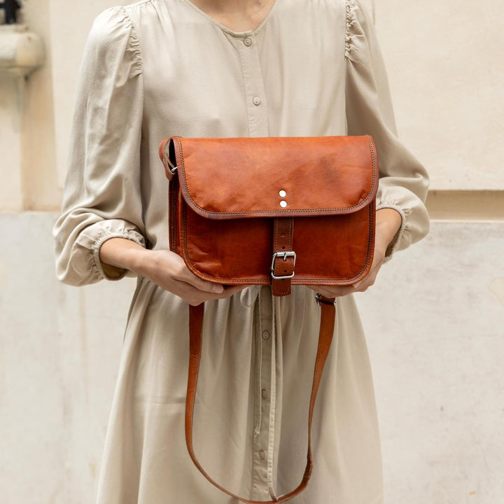 Gusti Umhängetasche Leder - Mary S Damen Handtasche Umhängetasche klein Vintage Braun Leder, Braun L