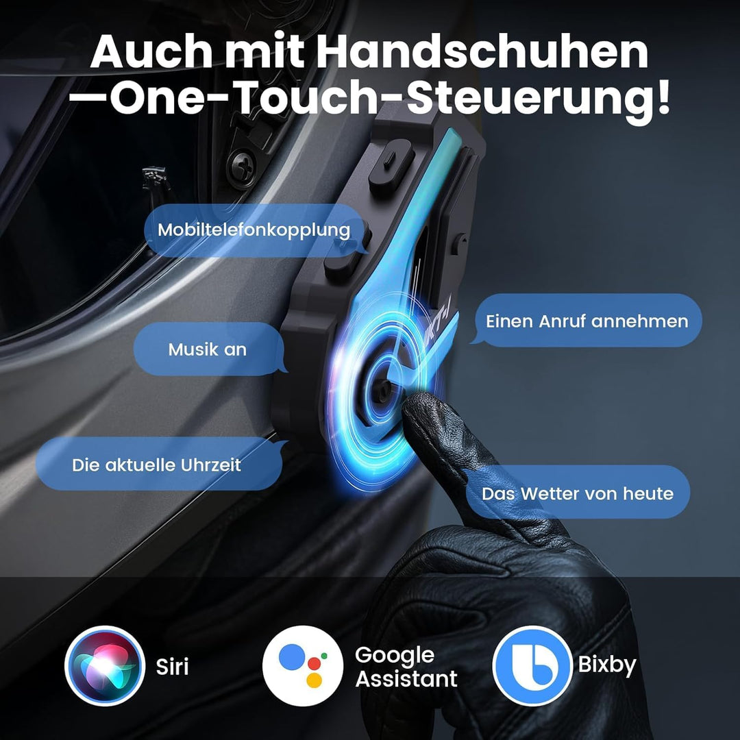 KT1 Motorrad Bluetooth 5.4 Kopfhörer, Motorrad Headset mit DSP & CVC Dual Geräuschunterdrückung, Mot
