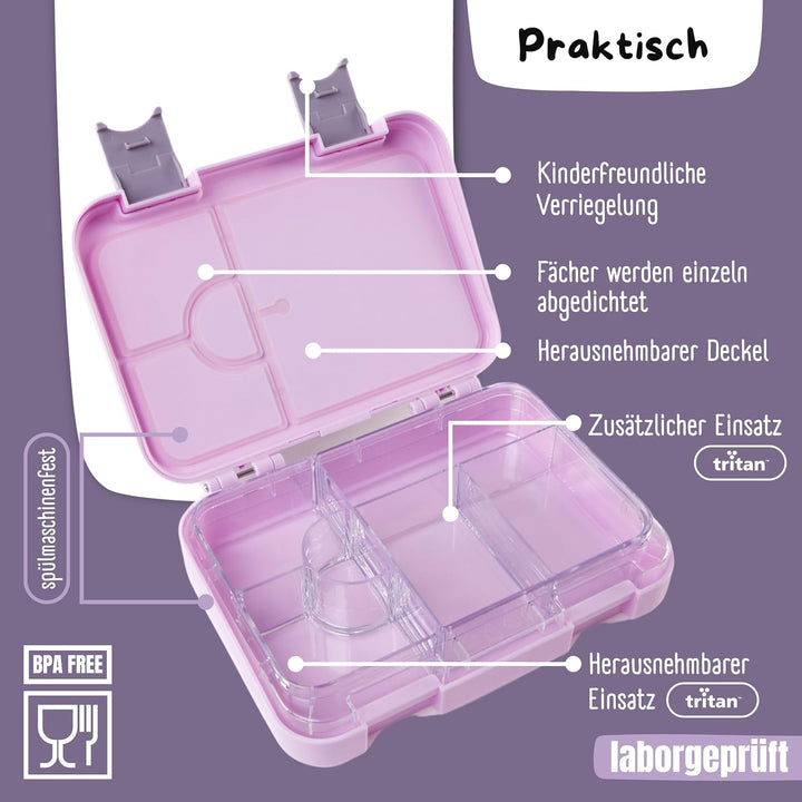 BEARFOOT Brotdose Kinder mit Fächern, BPA frei, Lunchbox, Bento box, Brotbox, Brotdose Mädchen & Jun