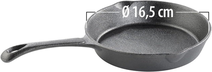 Tornwald-Schmiede Bratpfannen: 4er-Set Gusseisen-Pfannen mit je 1x Ø 12,5/16,5/21 und 30 cm (Grillpf