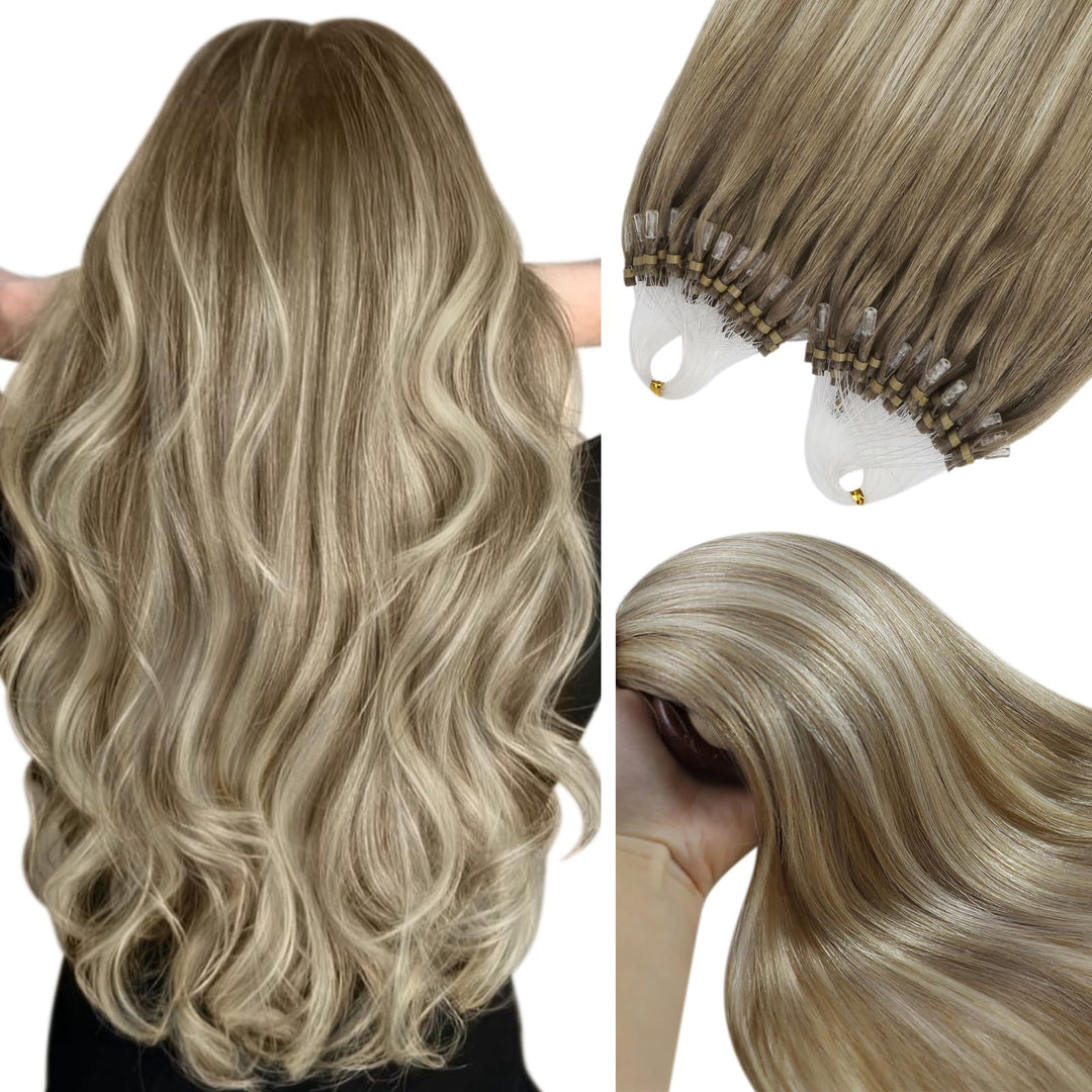YoungSee Microring Extensions Echthaar 1g Ombre 35cm Microring Extensions Ombre Braun mit Blond Micr