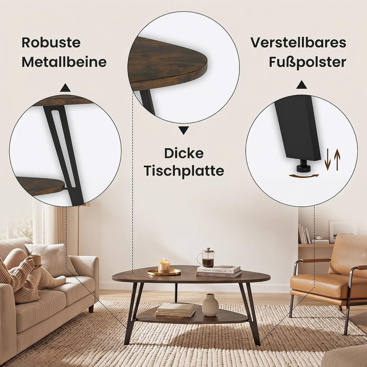 Manora Oval Couchtisch Braun mit Ablagefach &amp; Metallbeinen - Moderner Wohnzimmertisch Kaffeetisch So
