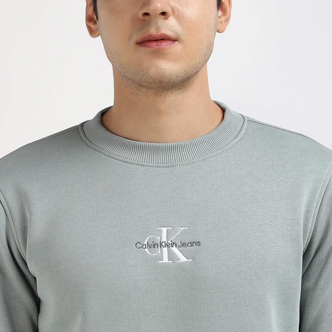 Calvin Klein Herren Sweatshirt Core Monologo ohne Kapuze XXL Grau (Slate Gray), XXL Grau (Slate Gray